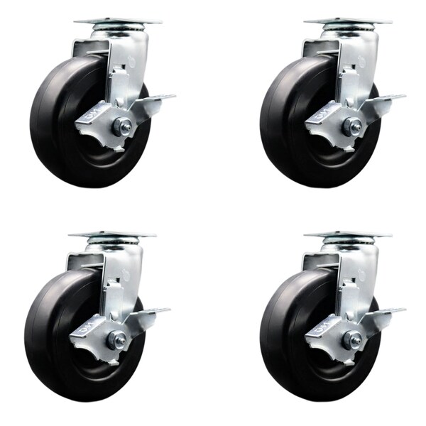 6 Inch Polyolefin Swivel Caster Set with Ball Bearings and Brakes SCC